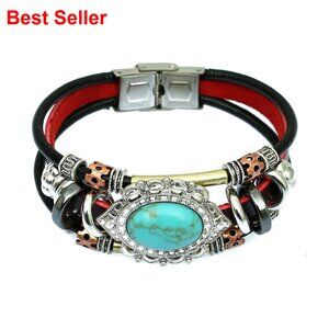 Genuine Leather Wrap Bracelets, Multilayer Boho Style Jewelry
